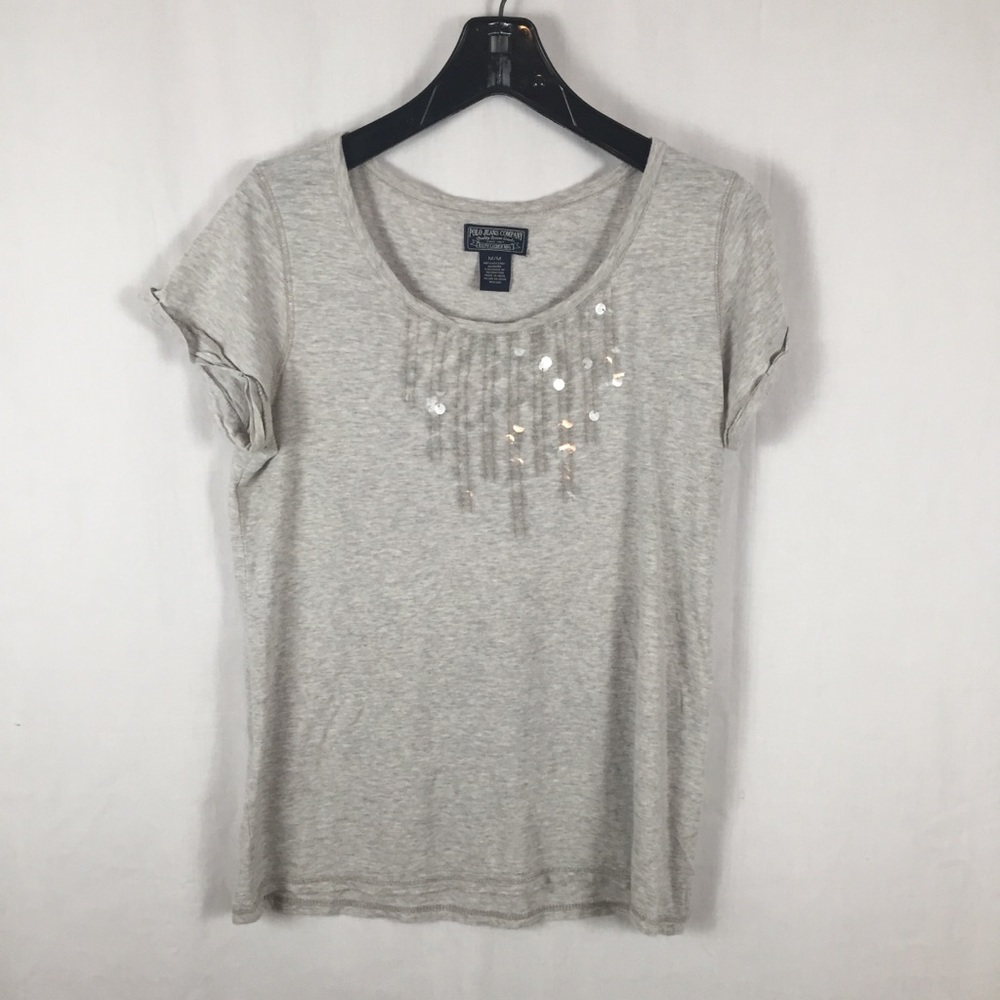 ☃️3 for $23 ☃️ Polo Jeans Gray Sequined Scoop Neck Cap Sleeved T